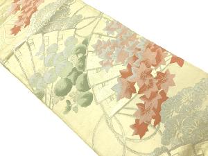 アンティーク　檜扇に紅葉・万寿菊・松模様織出し袋帯（材料）
